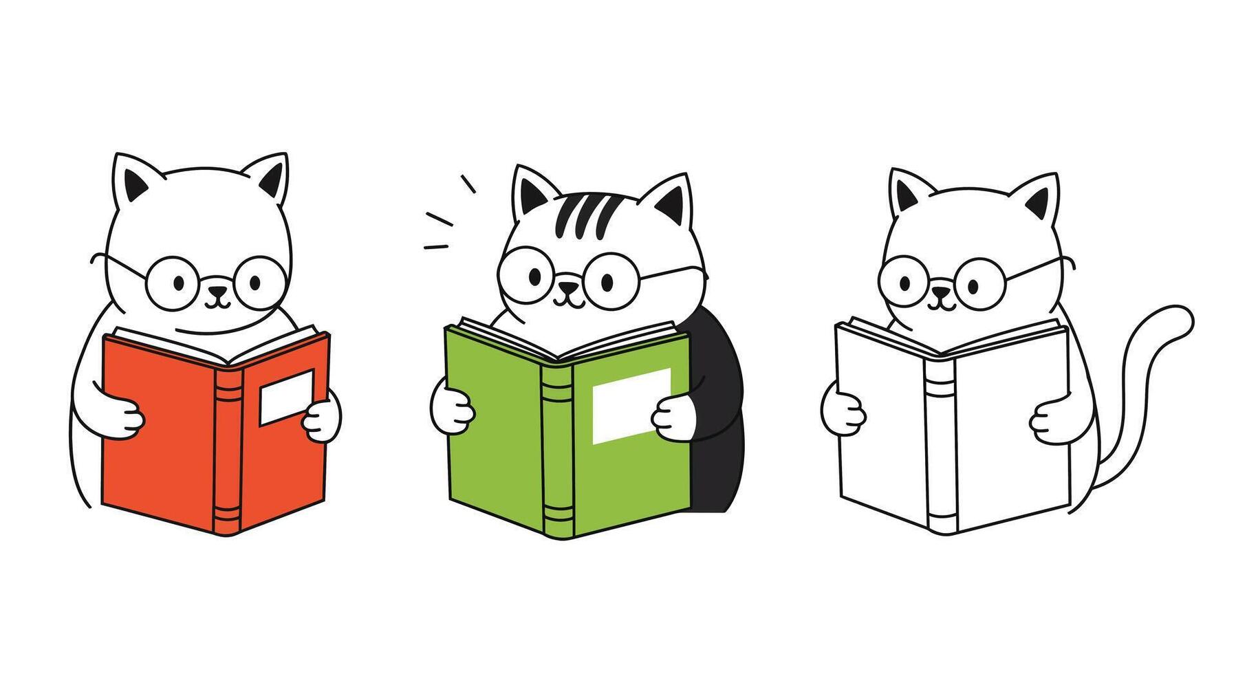 Cute cats reading books in flat design style illustration vector