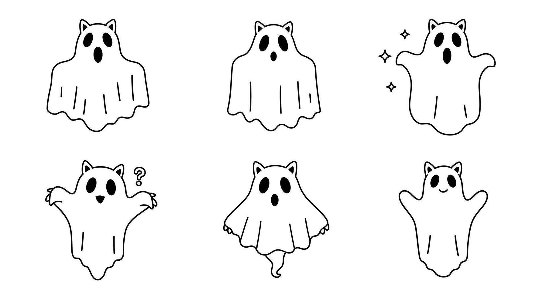 Ghost character transformation in minimal illustration style with playful expressions in art vector