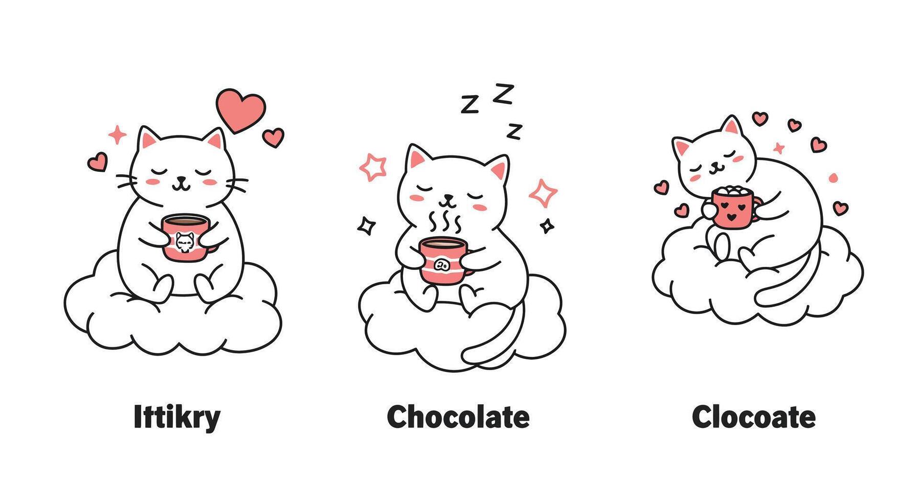 Cute cat character transformation in flat style illustration with cozy themes and playful elements vector