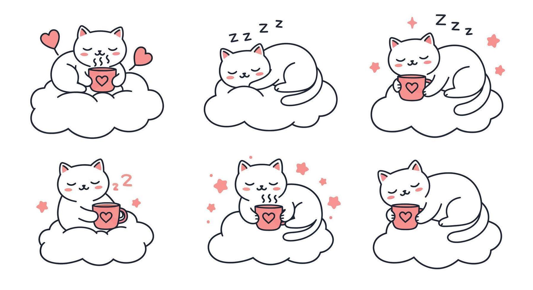 Cute cat character transformations in flat design style illustration vector