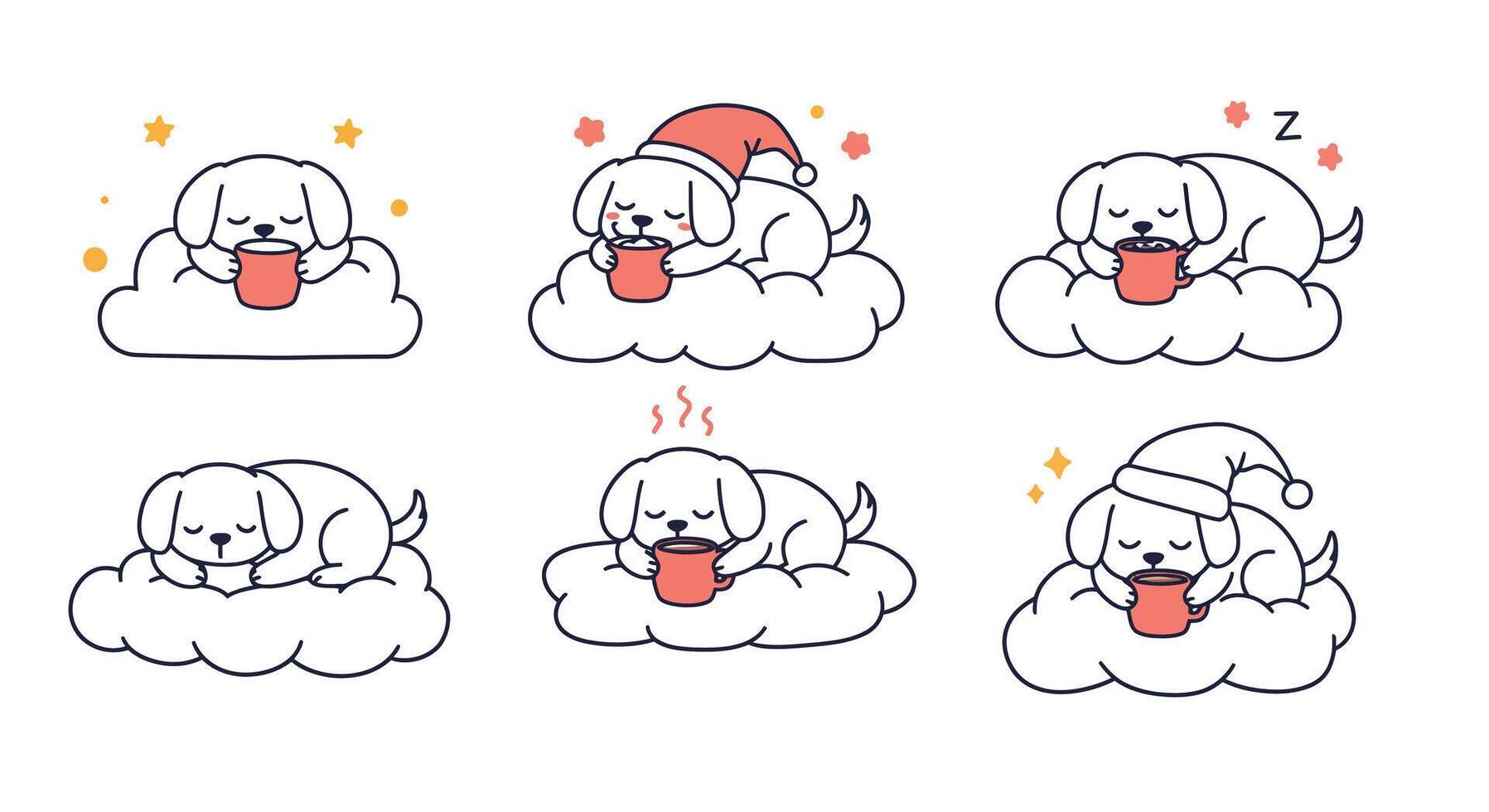 Cute sleeping puppy with mug in cozy cloud, minimal style illustration vector