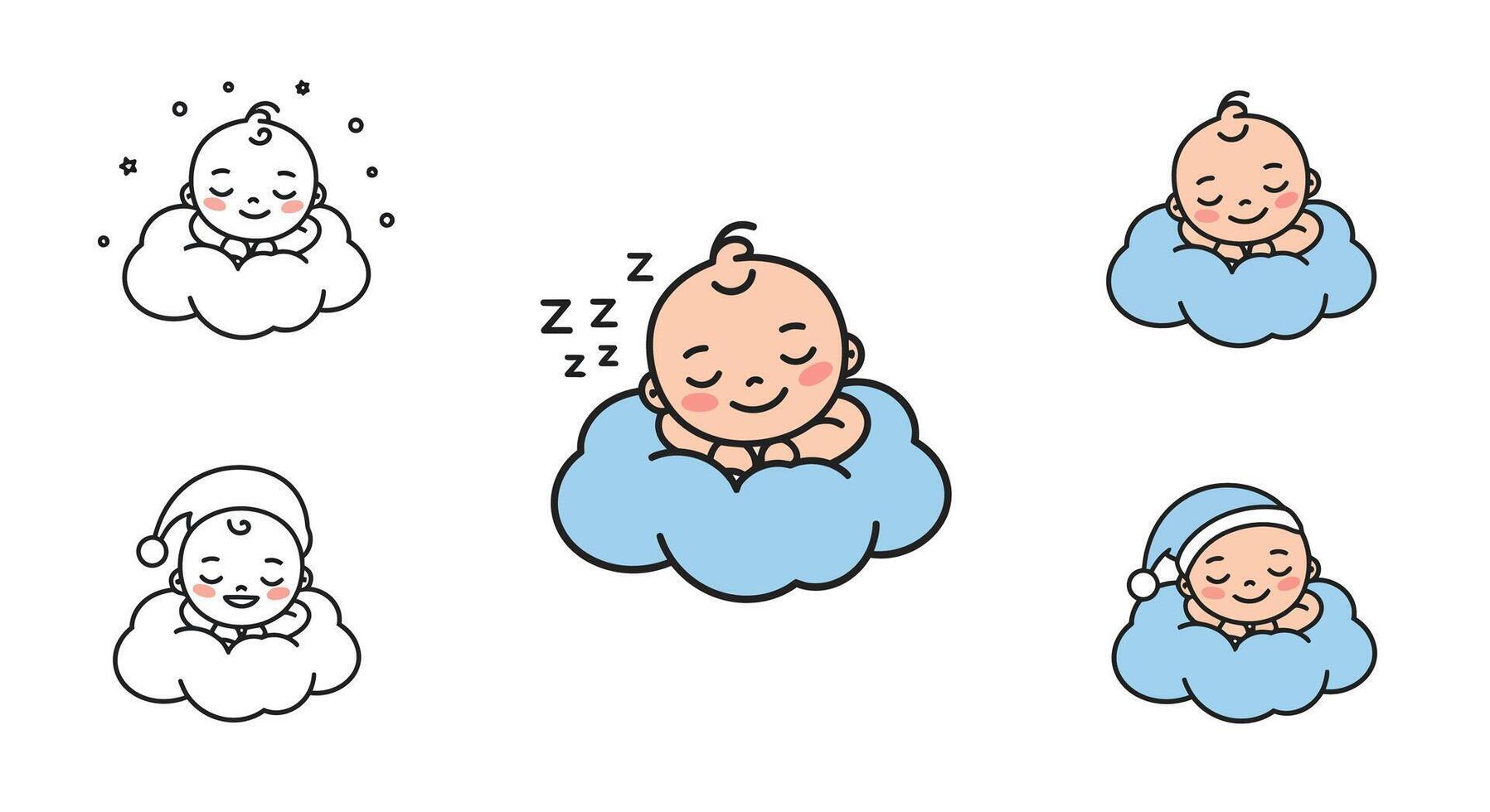 Cute baby expressions in fluffy clouds with minimal design style art vector