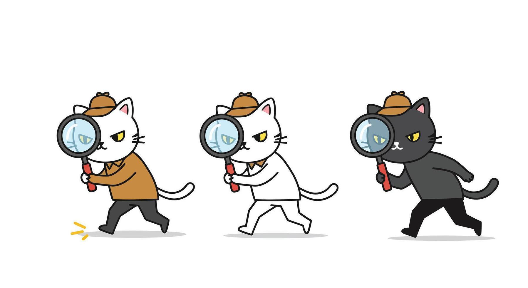 Cats with Magnifying Glasses in Flat Style Art vector