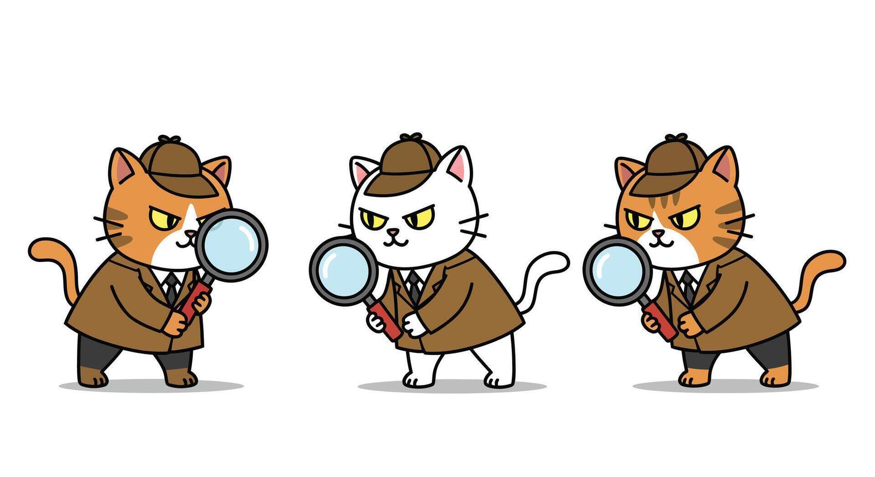 Detective cats exploring clues in a whimsical flat art style illustration vector