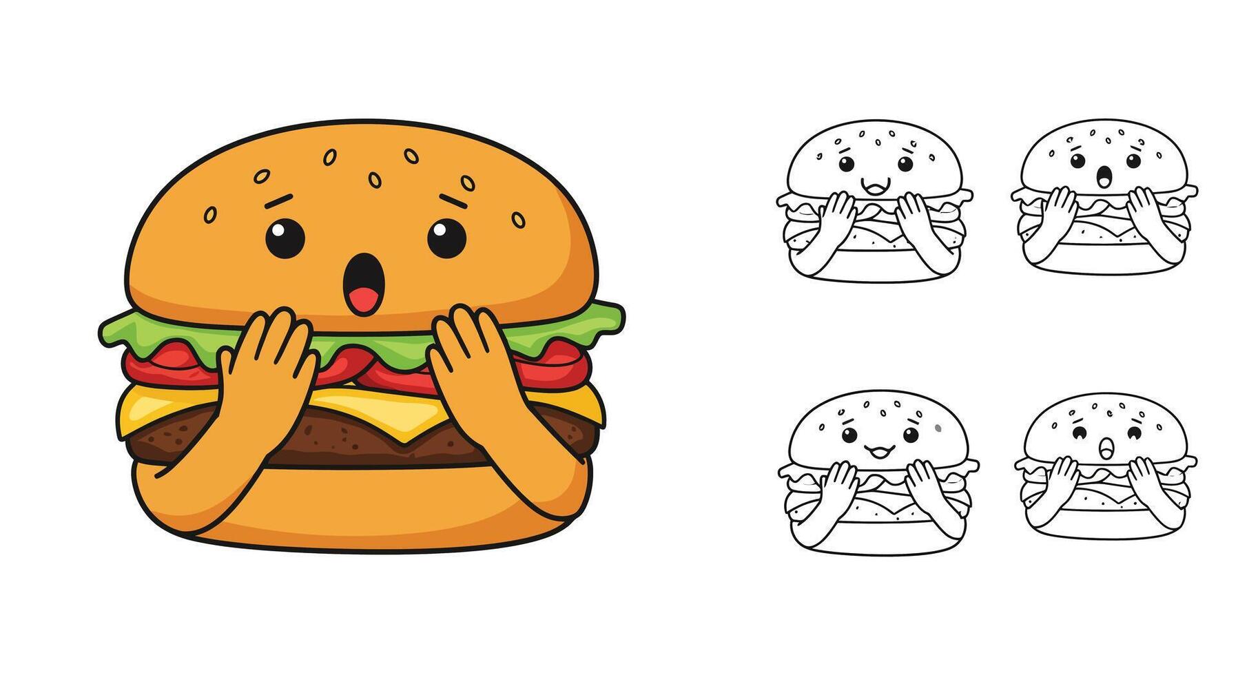 Surprised burger character expression change in flat art vector