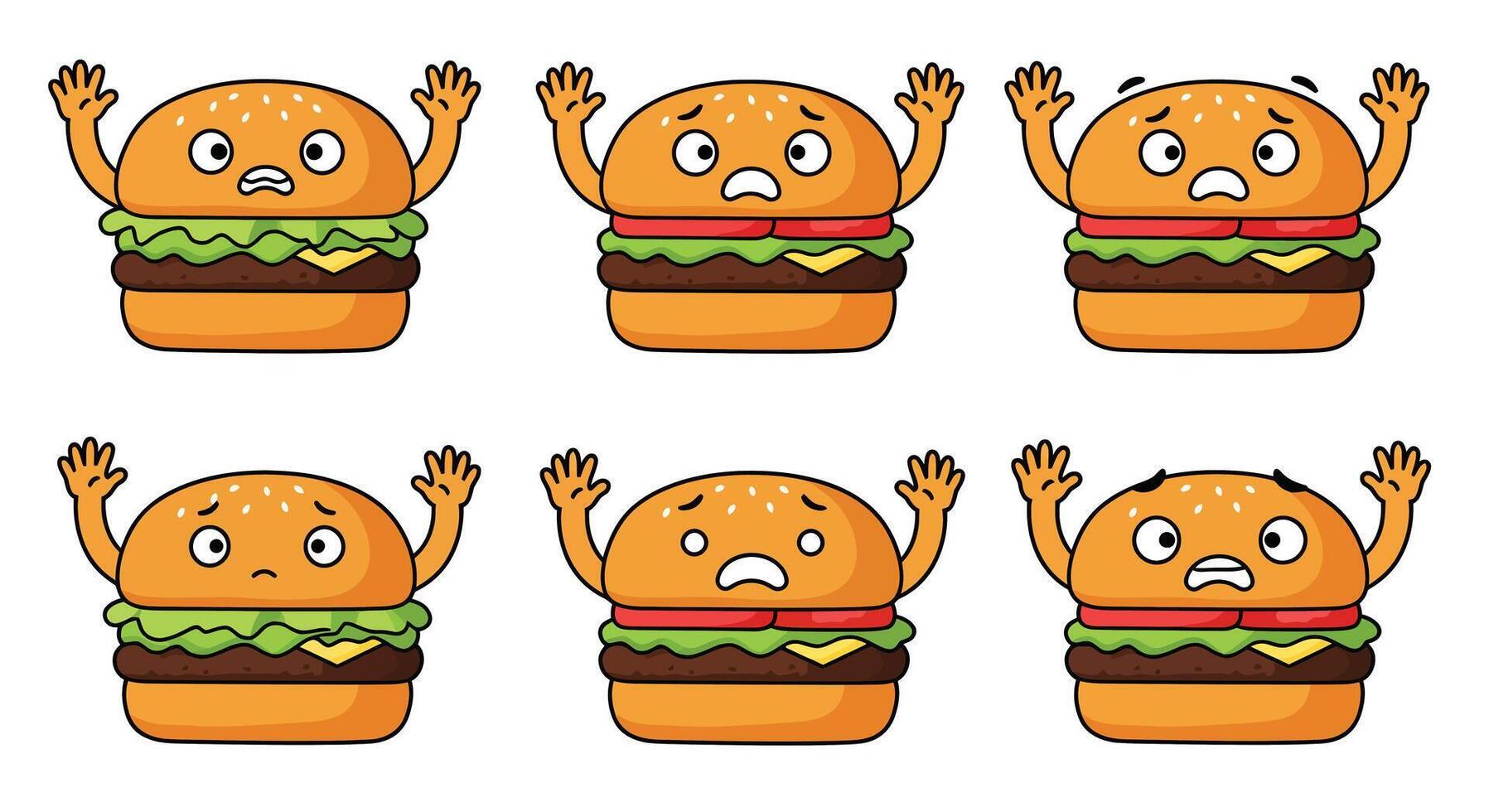 Happy and surprised cartoon burger design in flat style art vector
