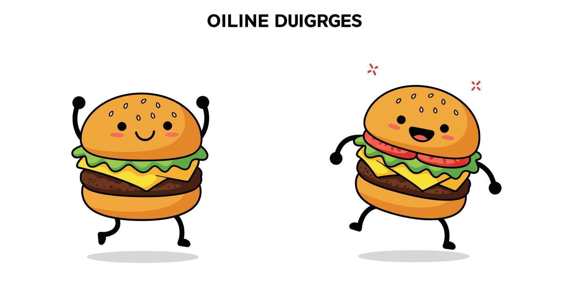 Happy cartoon burger character with cheerful expressions in minimal art vector