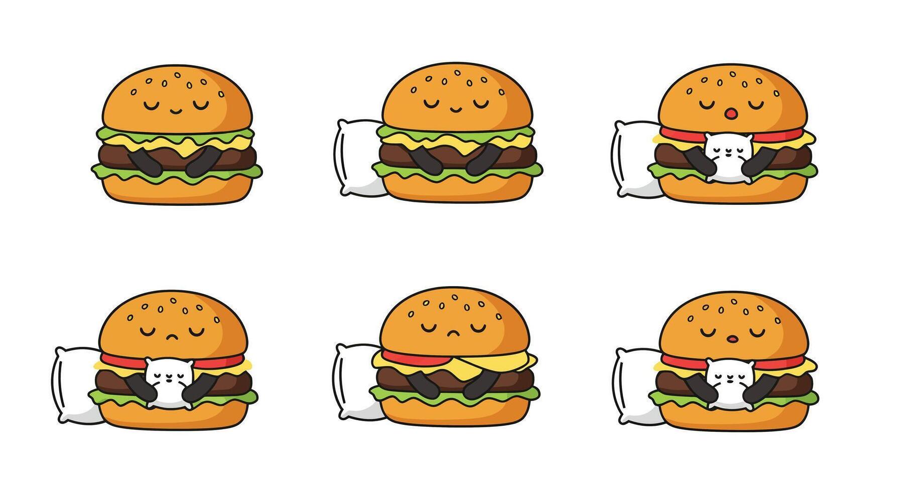 Cute hamburger character transformation in flat and colorful illustration vector