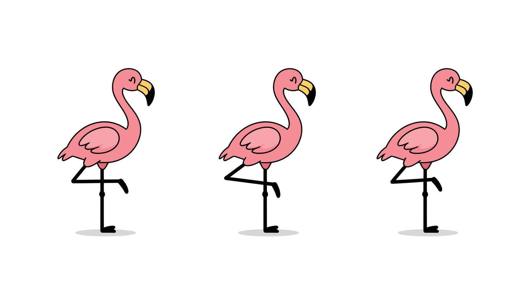 Pink flamingo standing on one leg in flat art style illustration vector