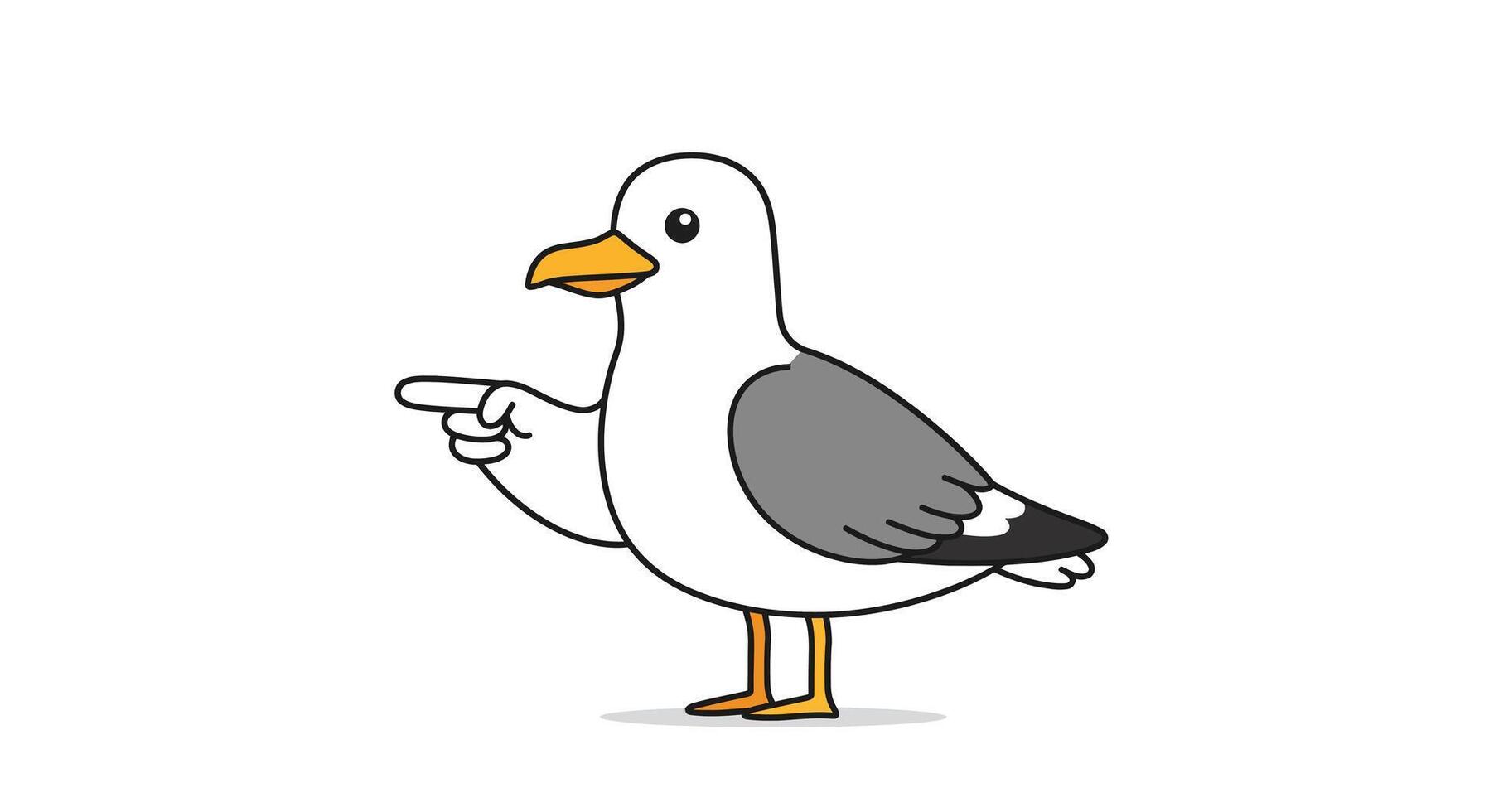 Seagull character pointing with wing in minimal flat design art vector
