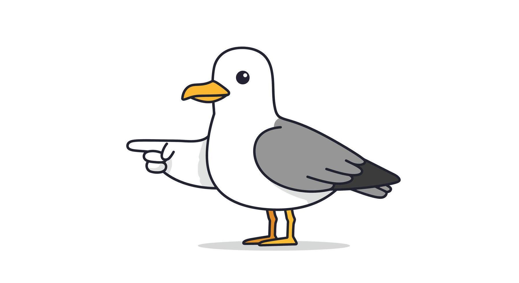 Seagull character pointing with its wing in flat art style illustration vector