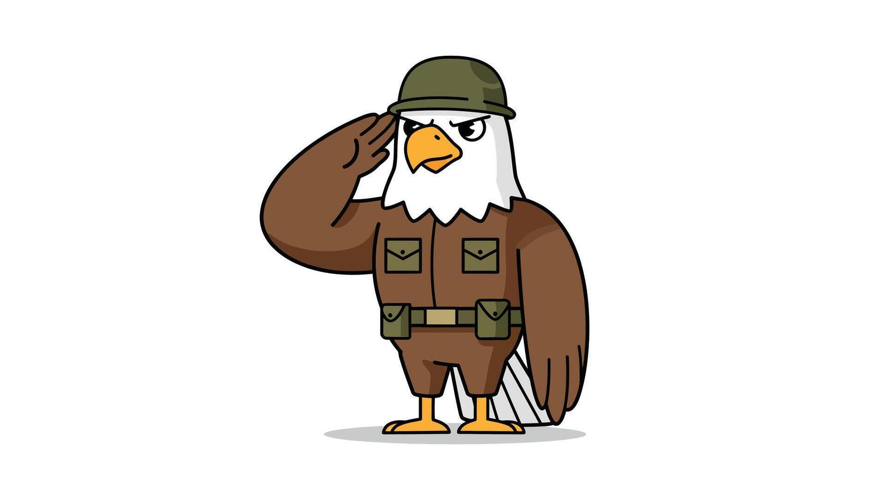 Eagle character in military uniform saluting in flat art vector