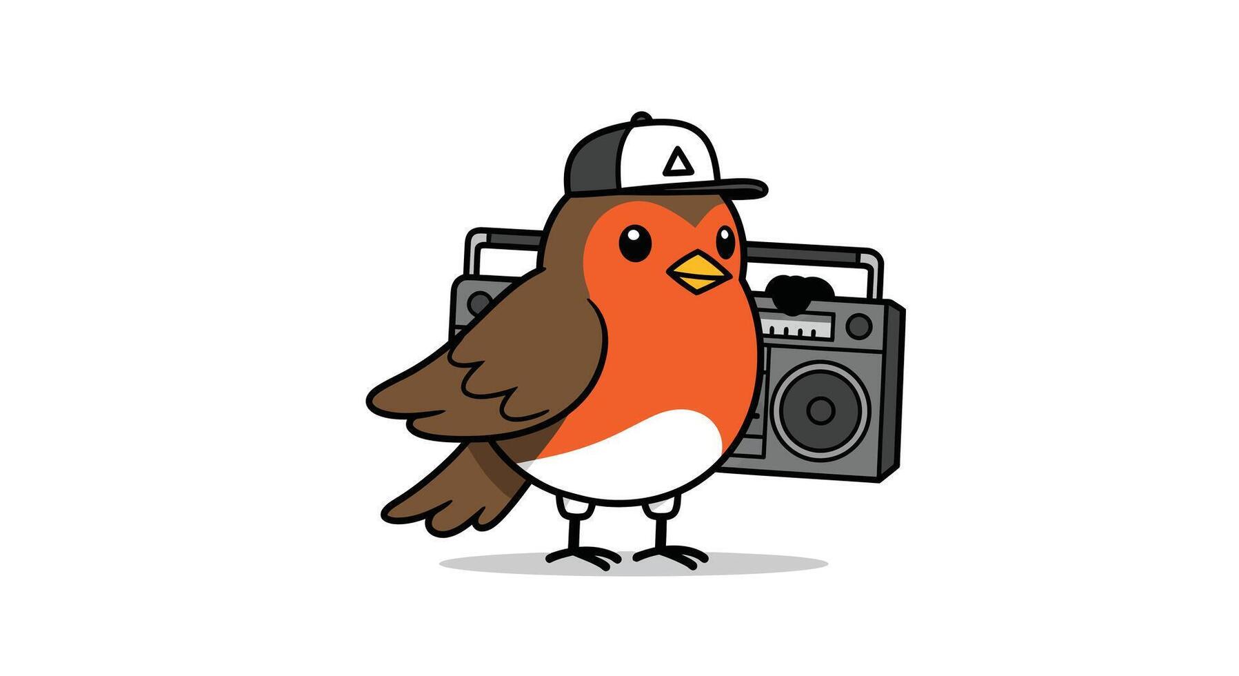 Cartoon bird wearing cap with boombox in flat style art vector