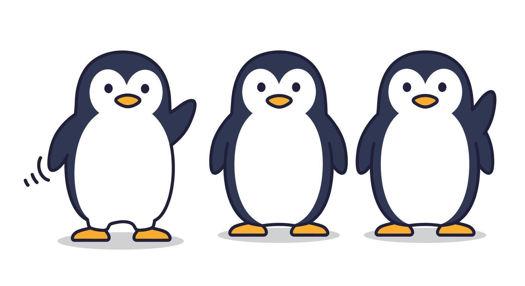 Cute penguins waving in a flat design style illustration vector