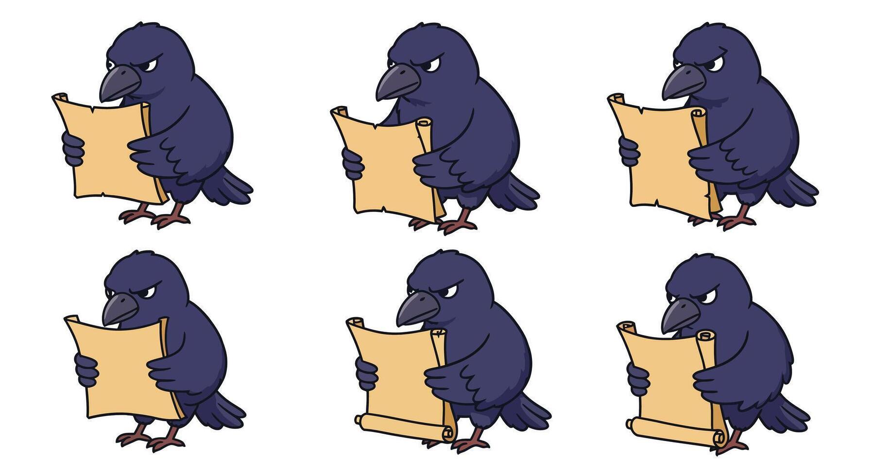 Crow reading a scroll in minimal flat design illustration vector