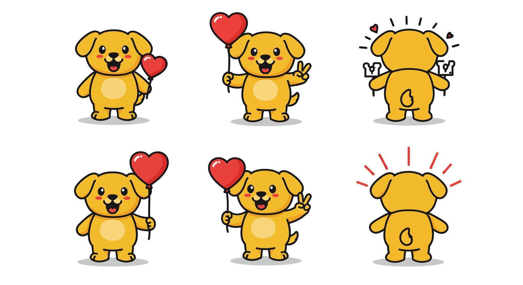 Cute yellow puppy character showing emotions in minimal art vector