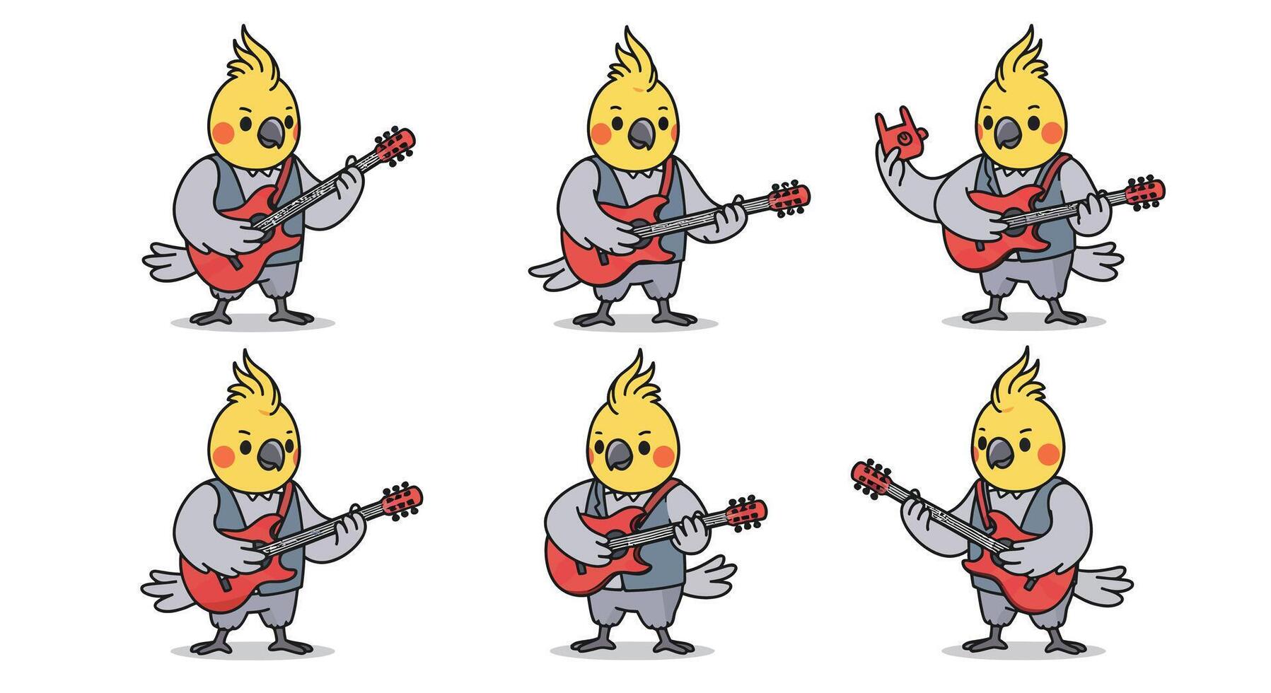 Colorful cartoon bird playing guitar in flat style art vector