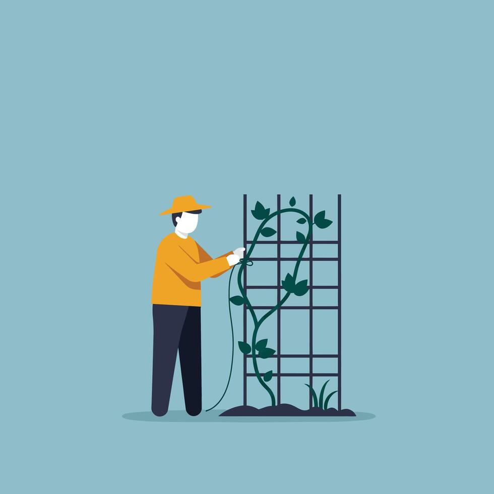 Gardener Tending to Climbing Vines in Minimal Flat Art vector