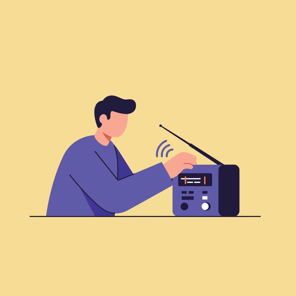 Person adjusting radio knobs in flat design style art vector