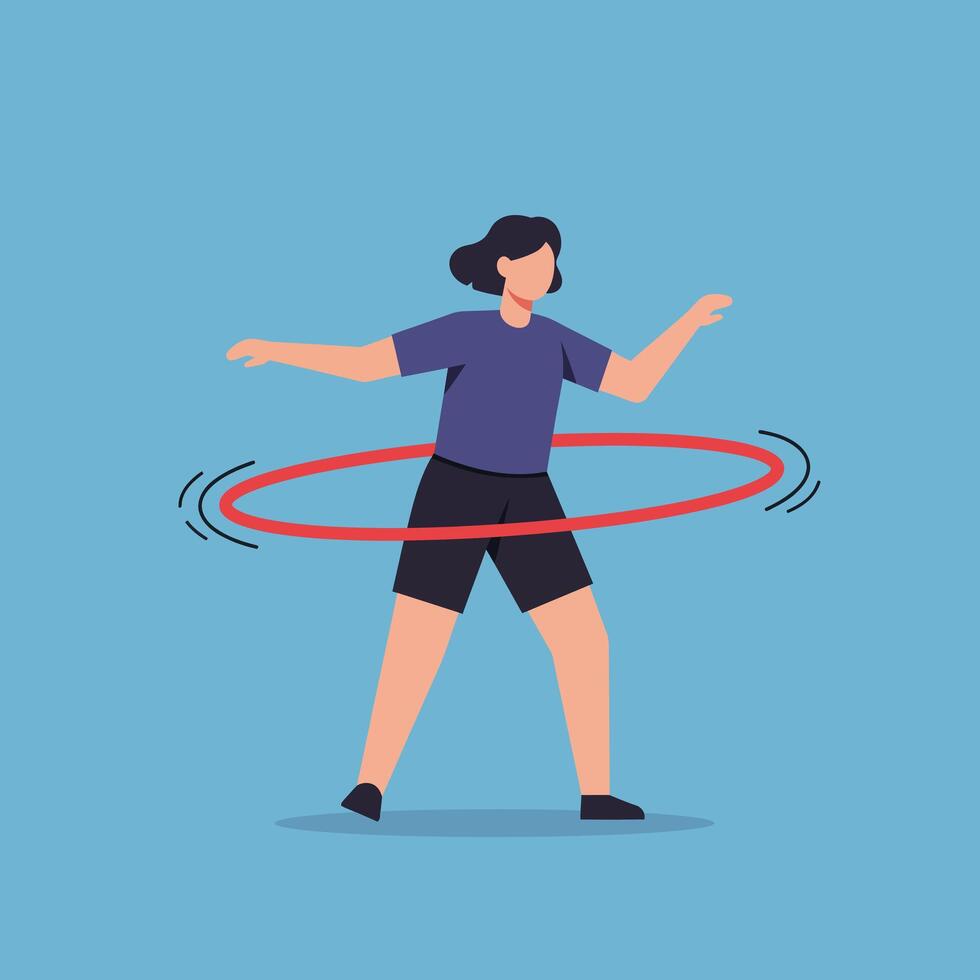 Person performing hula hoop exercise in flat design style art vector