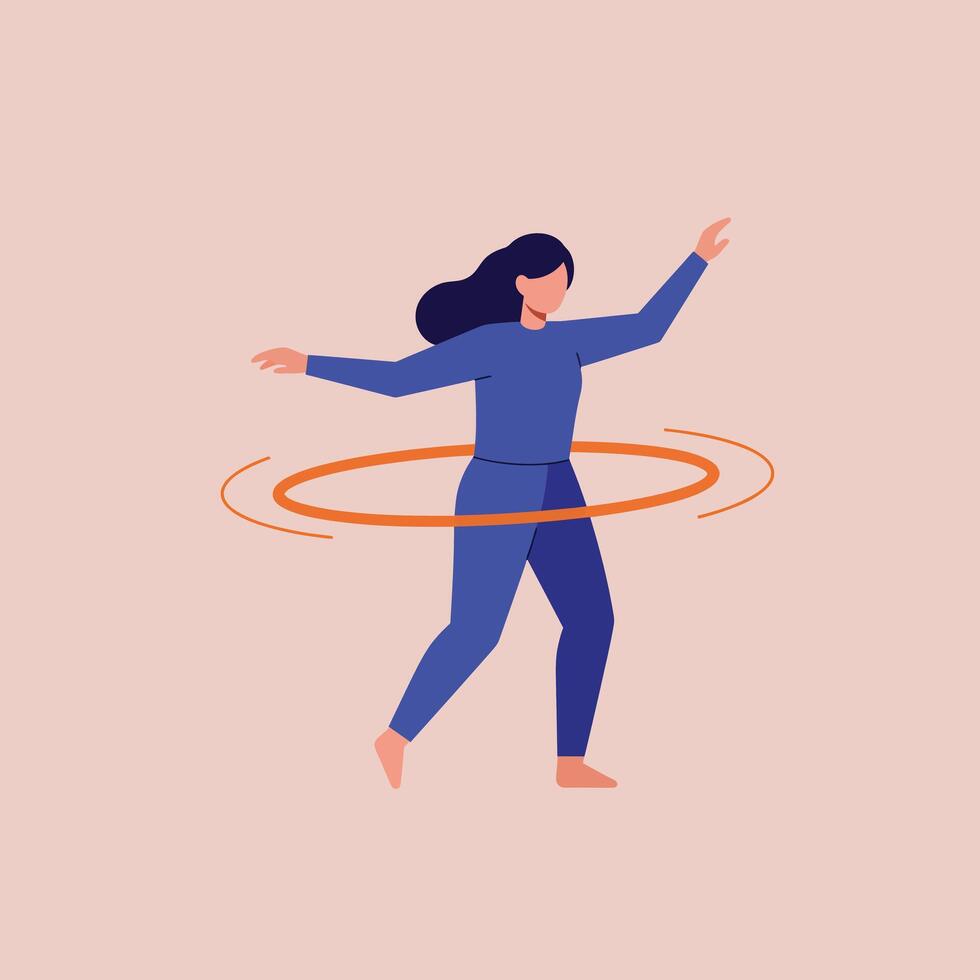 Woman exercising with hula hoop in minimal flat design art vector