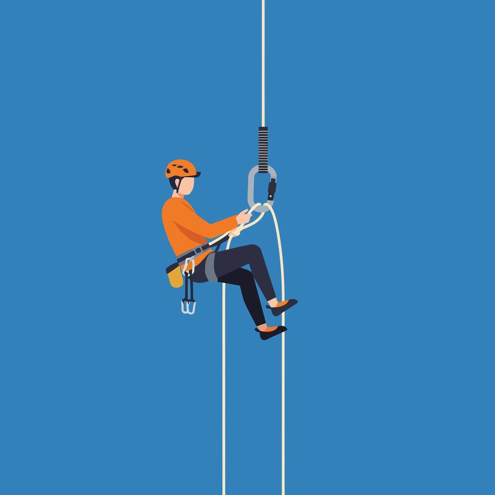 Climber ascending ropes in flat design style art vector