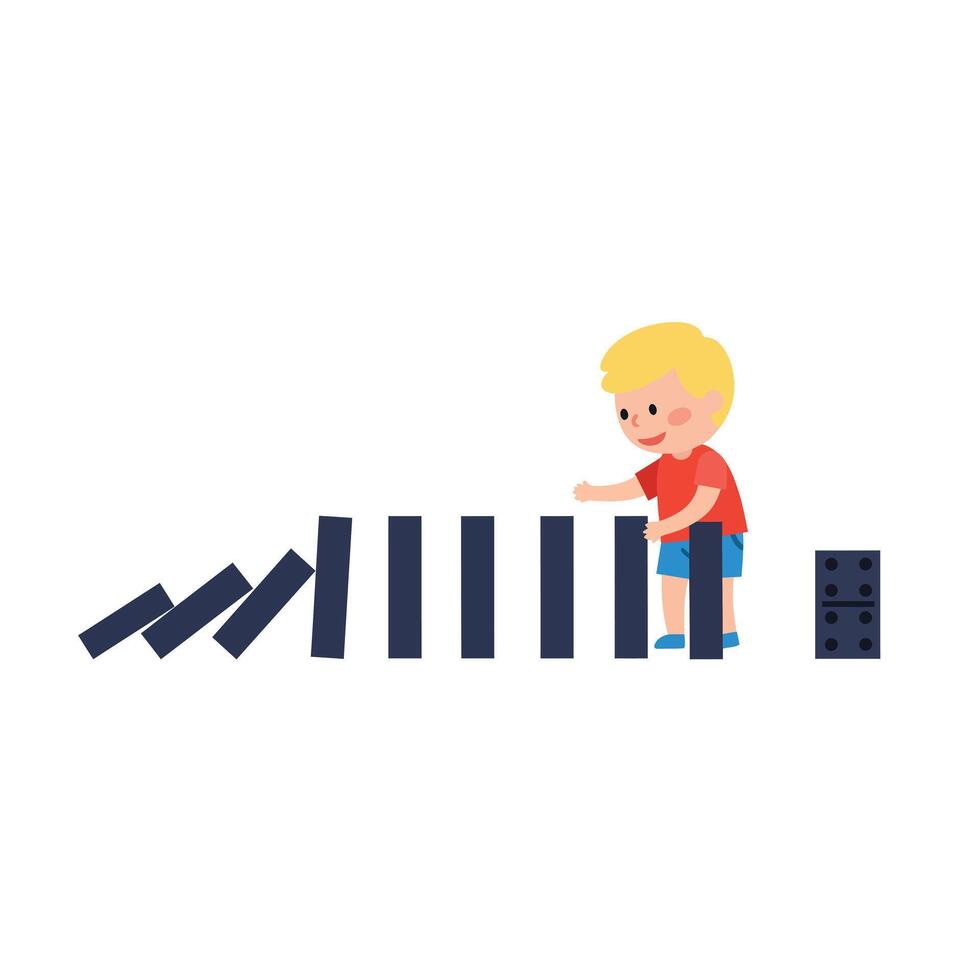 Boy playing with dominoes in flat minimal art style illustration vector