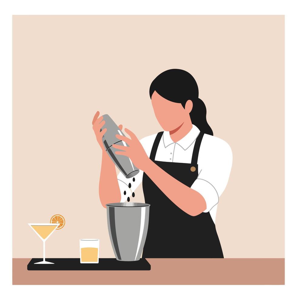 Bartender preparing cocktails in flat style art illustration vector