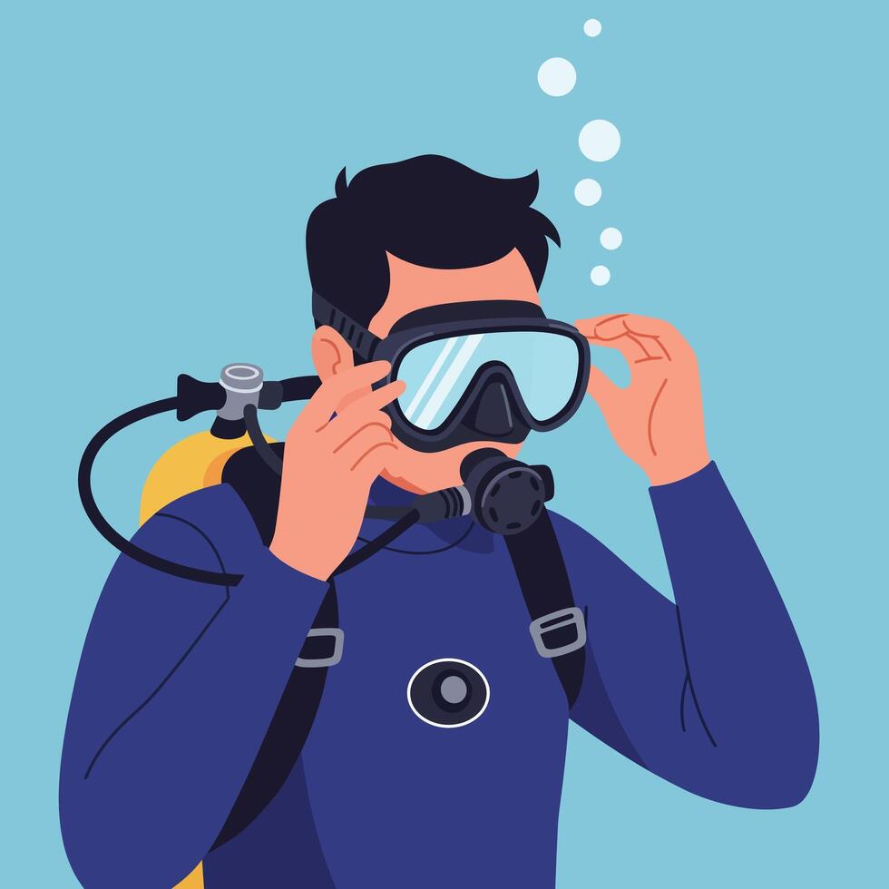 Diver preparing for underwater exploration in flat art style t5g5 vector