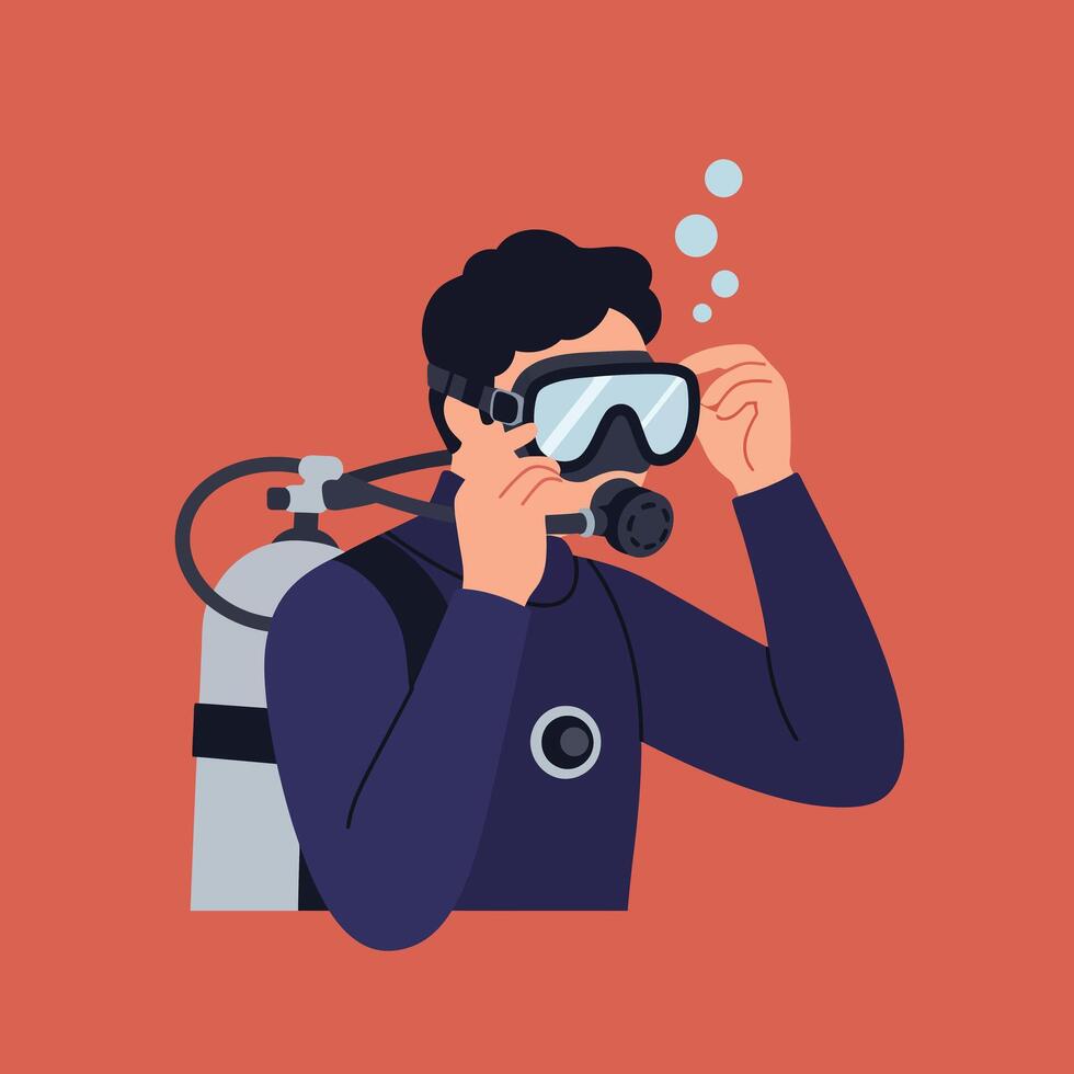 Scuba diver preparing for underwater exploration in flat art style vector