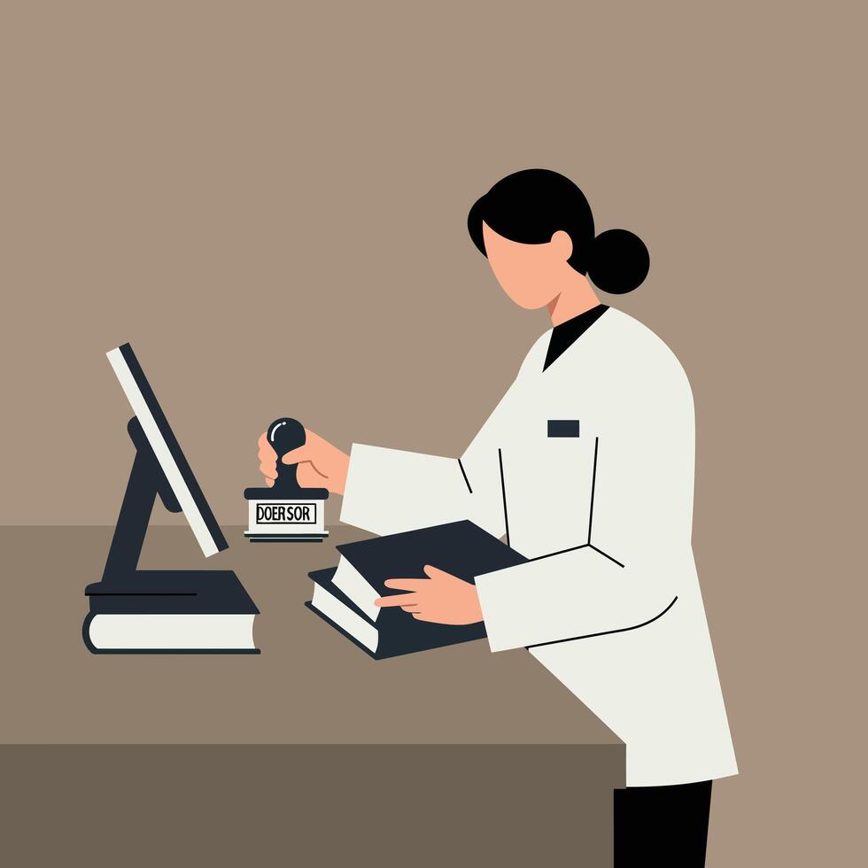 Medical professional in lab coat performing checks in minimal art vector