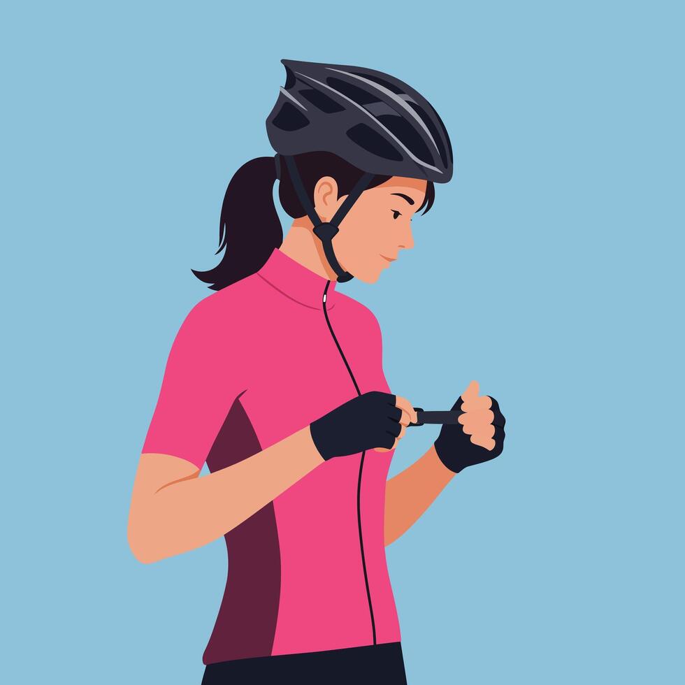 Cyclist adjusting gear in flat design style illustration vector
