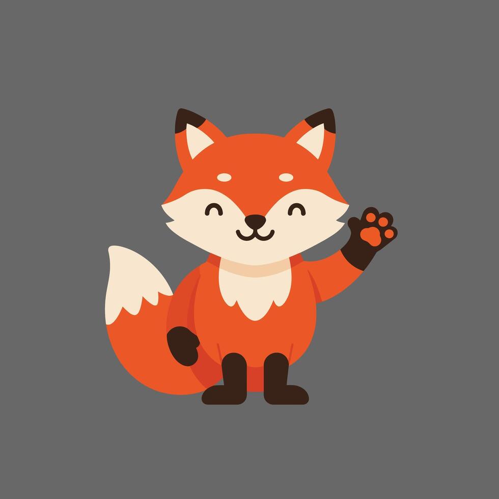A Cute cartoon fox character waving in flat design art vector