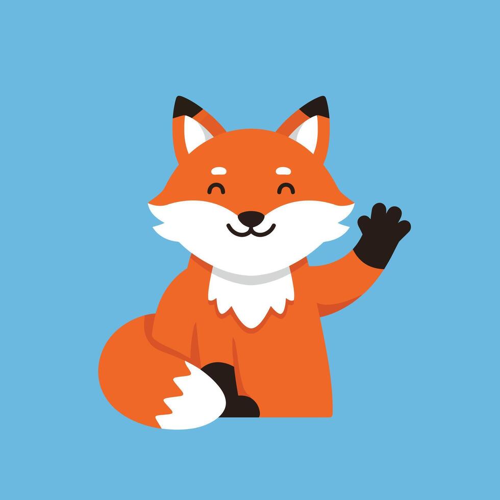 Cute smiling fox character in flat design style waving hello illustration vector