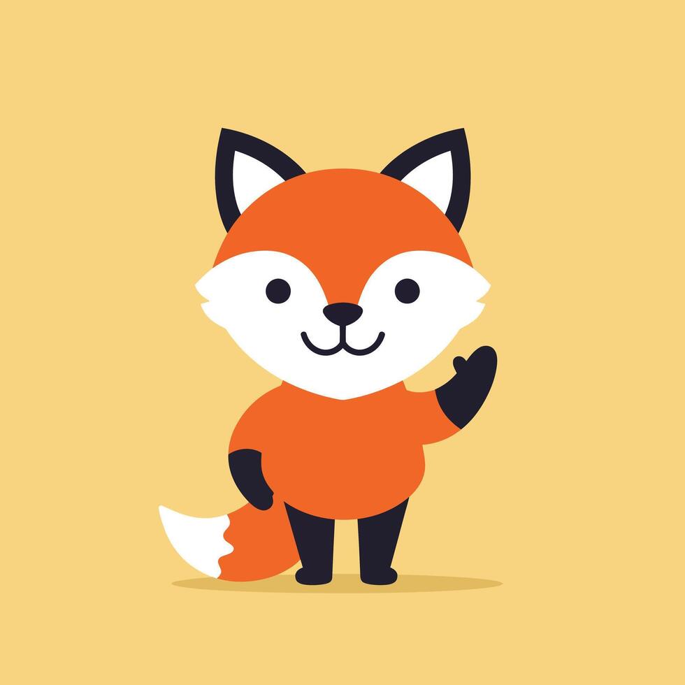 Cute cartoon fox character waving in a flat design art vector