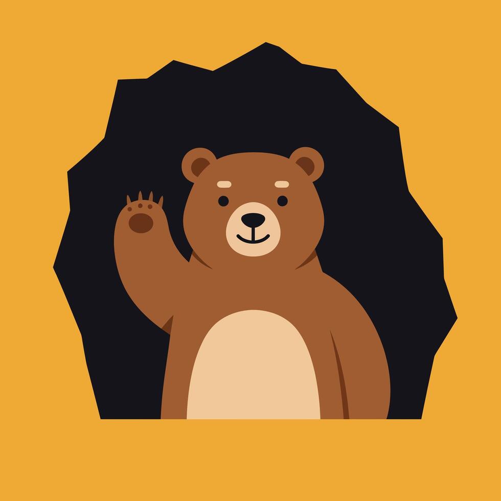 Friendly bear waving hello in flat minimal art style vector