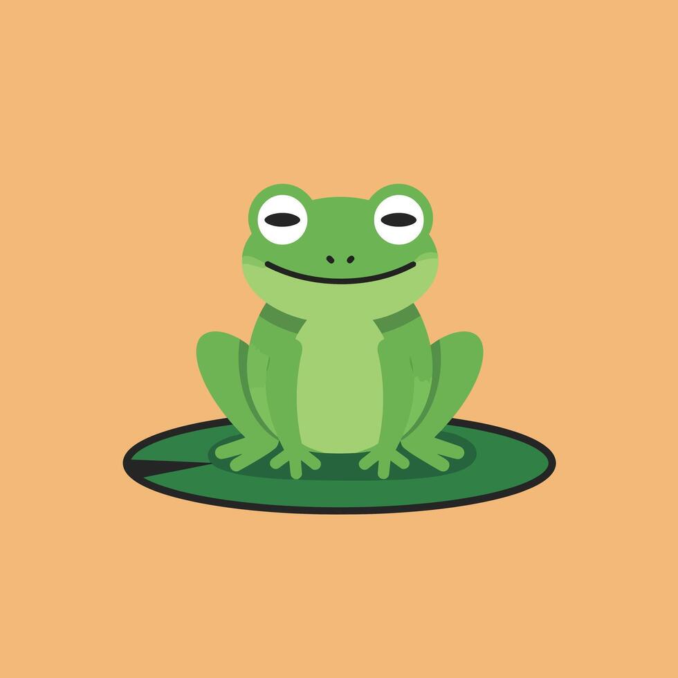 Green frog sitting on a lily pad in minimal flat art vector