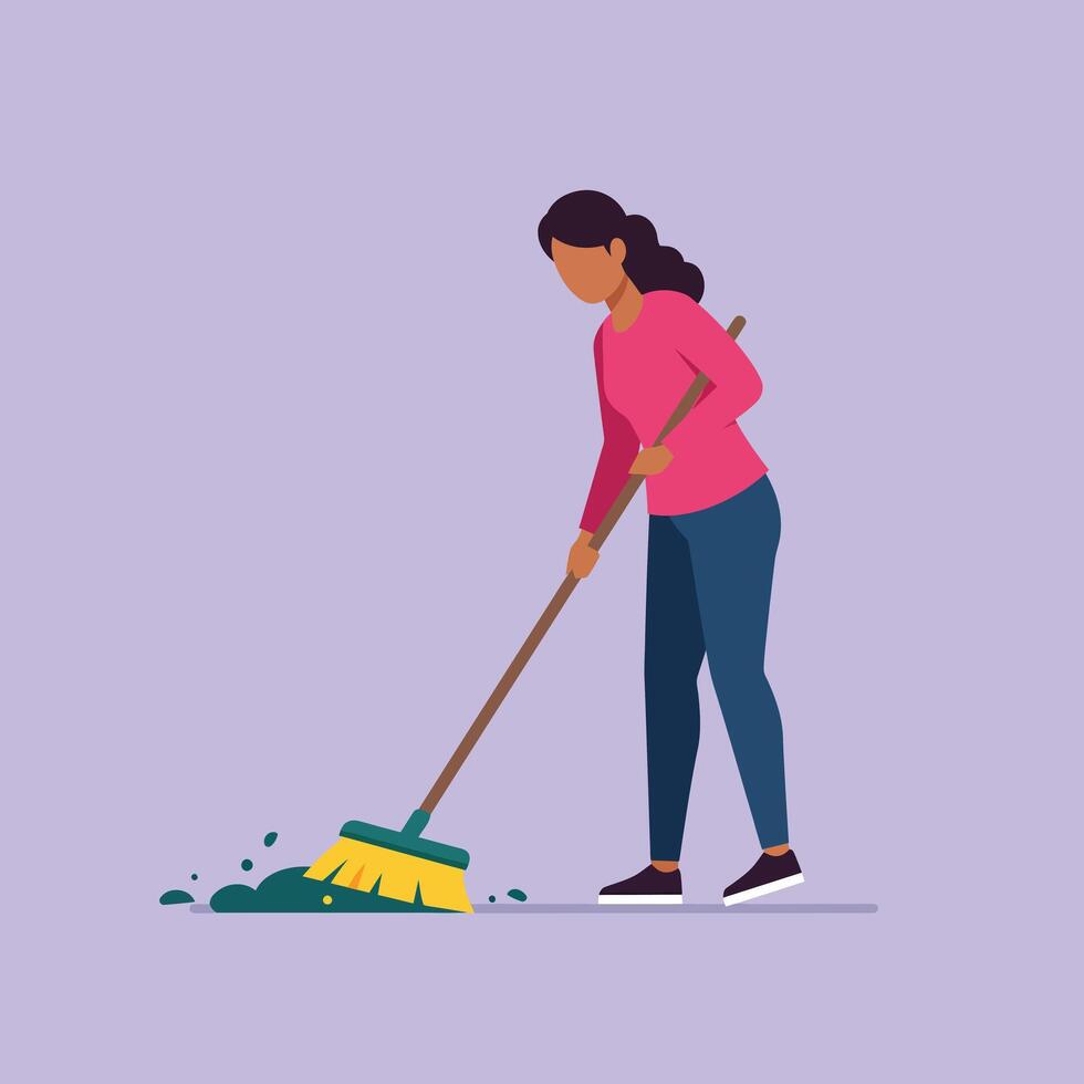 Cleaning activity with broom in flat design style art vector