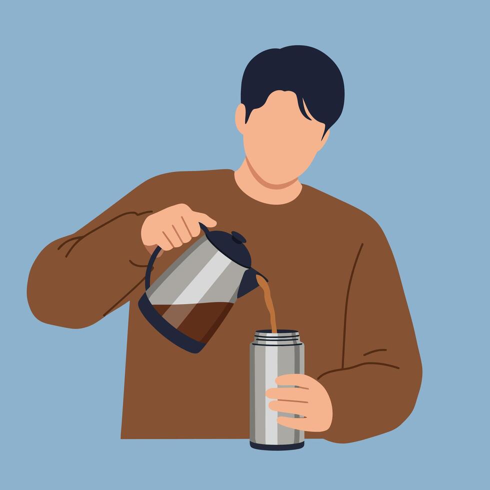 Person pouring coffee into a metal can in a flat art style vector