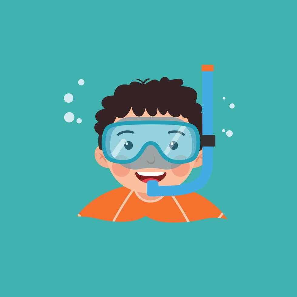 Happy child with snorkel gear in flat design style art vector