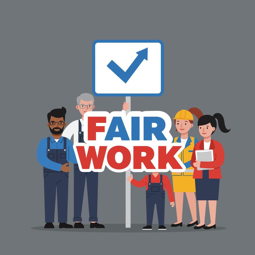 Group of diverse workers supporting fair work concept in flat illustration vector