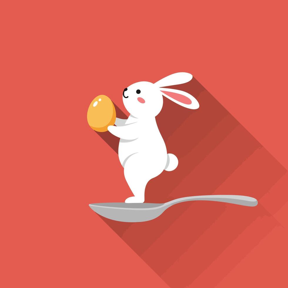 Cute rabbit balancing an egg on a spoon in minimal art vector