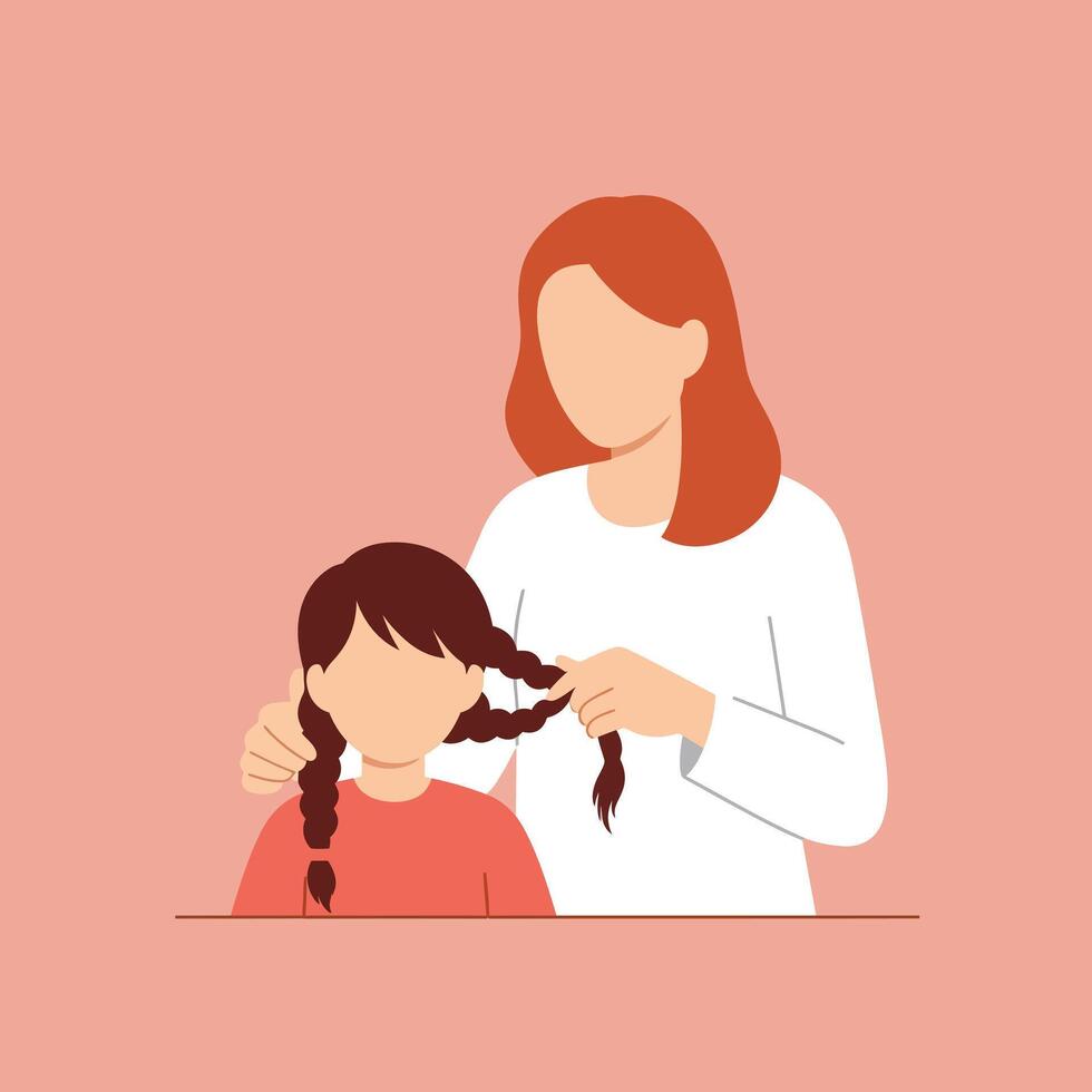 Mother styling daughters hair in a flat design illustration vector
