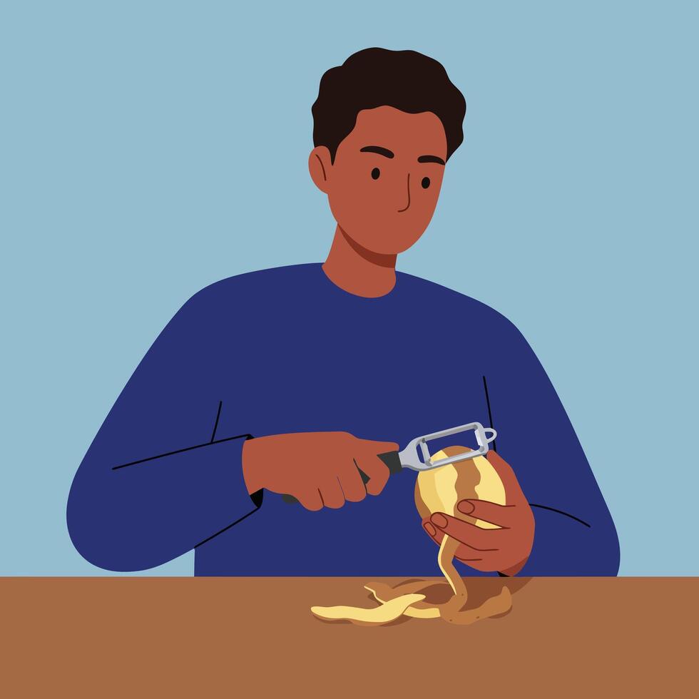 Person peeling an onion in a flat design style illustration vector