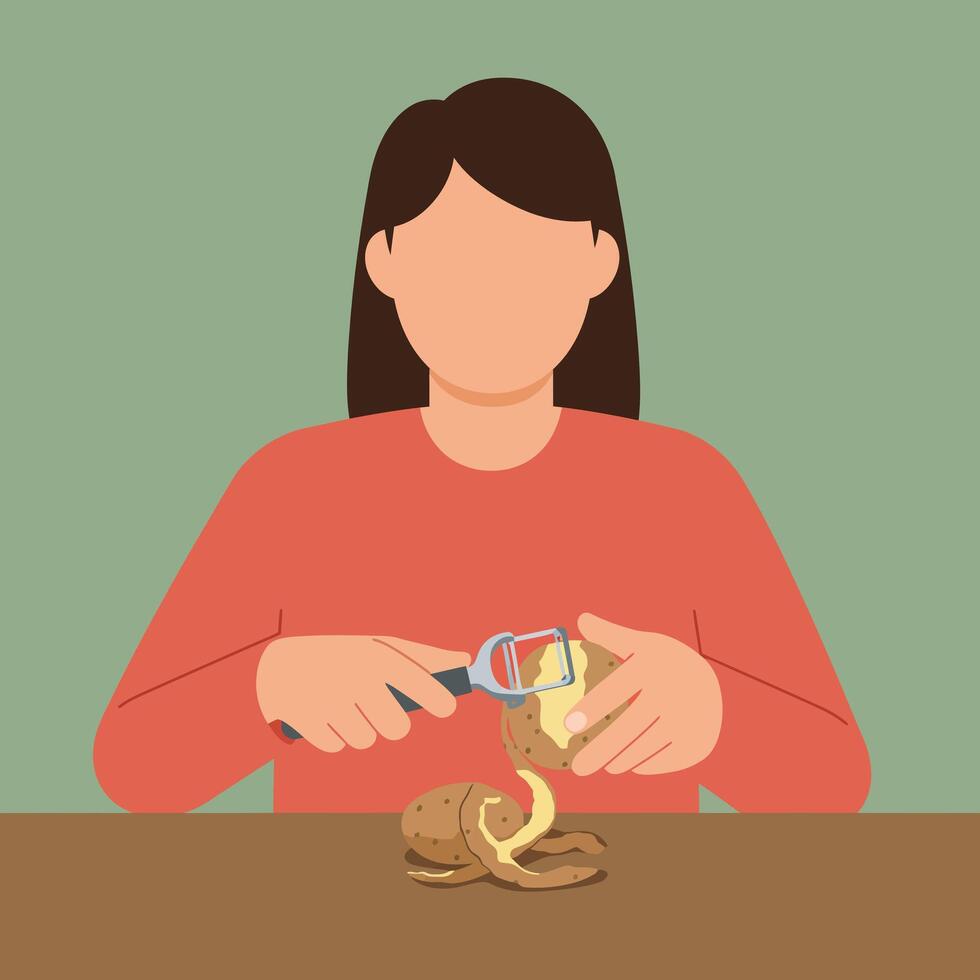 Person peeling potatoes in a flat design style illustration vector