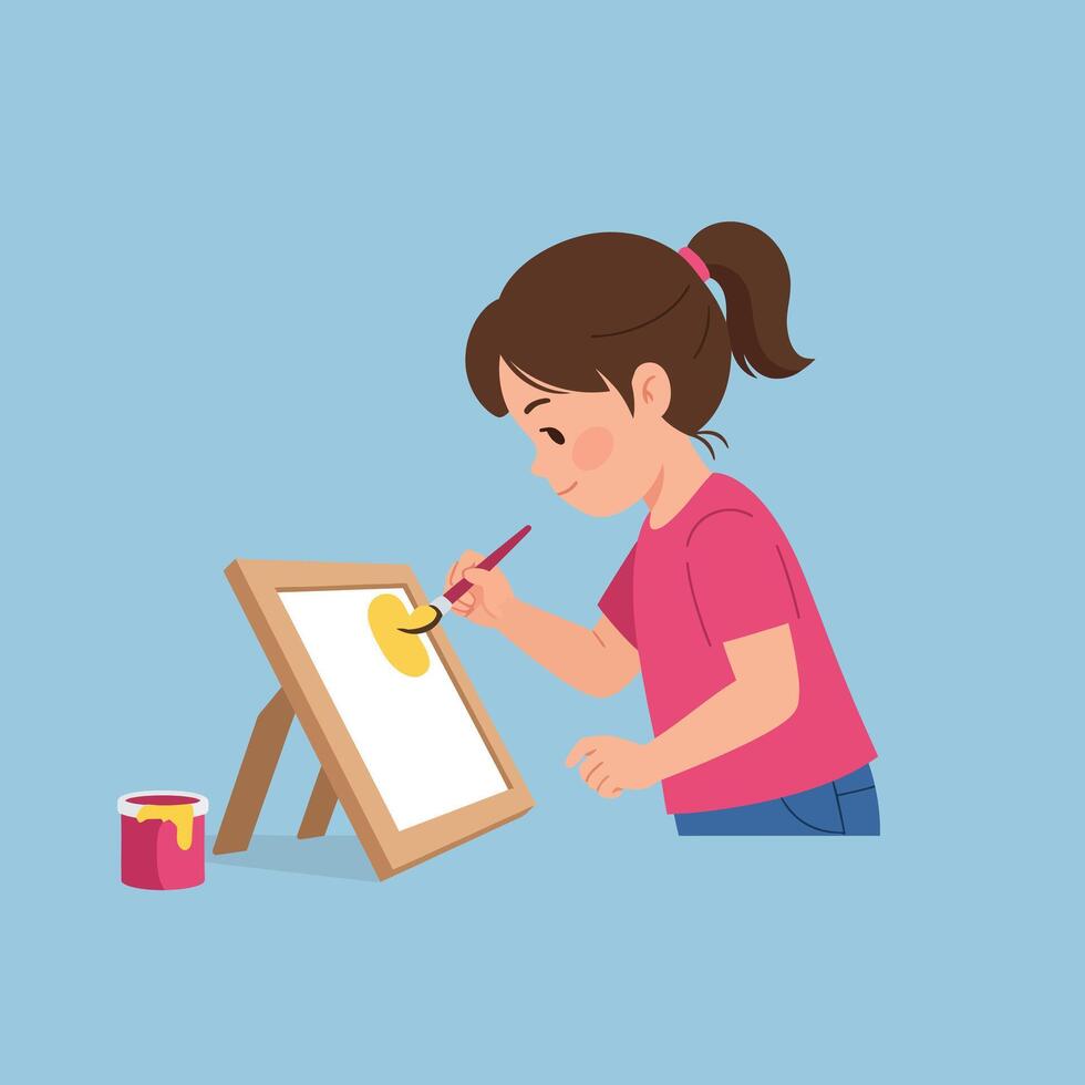 Child painting on canvas with vibrant colors in flat art style vector