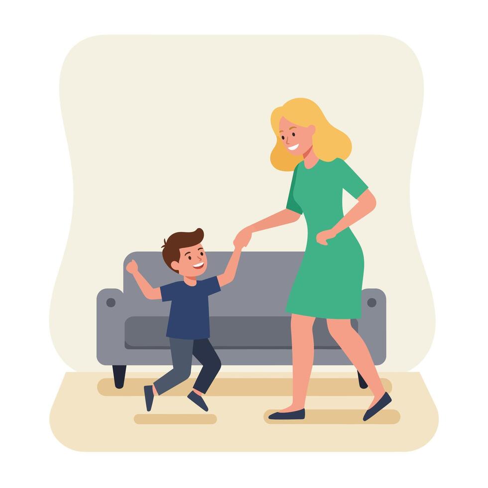 Child and mother playing joyfully in a flat illustration vector