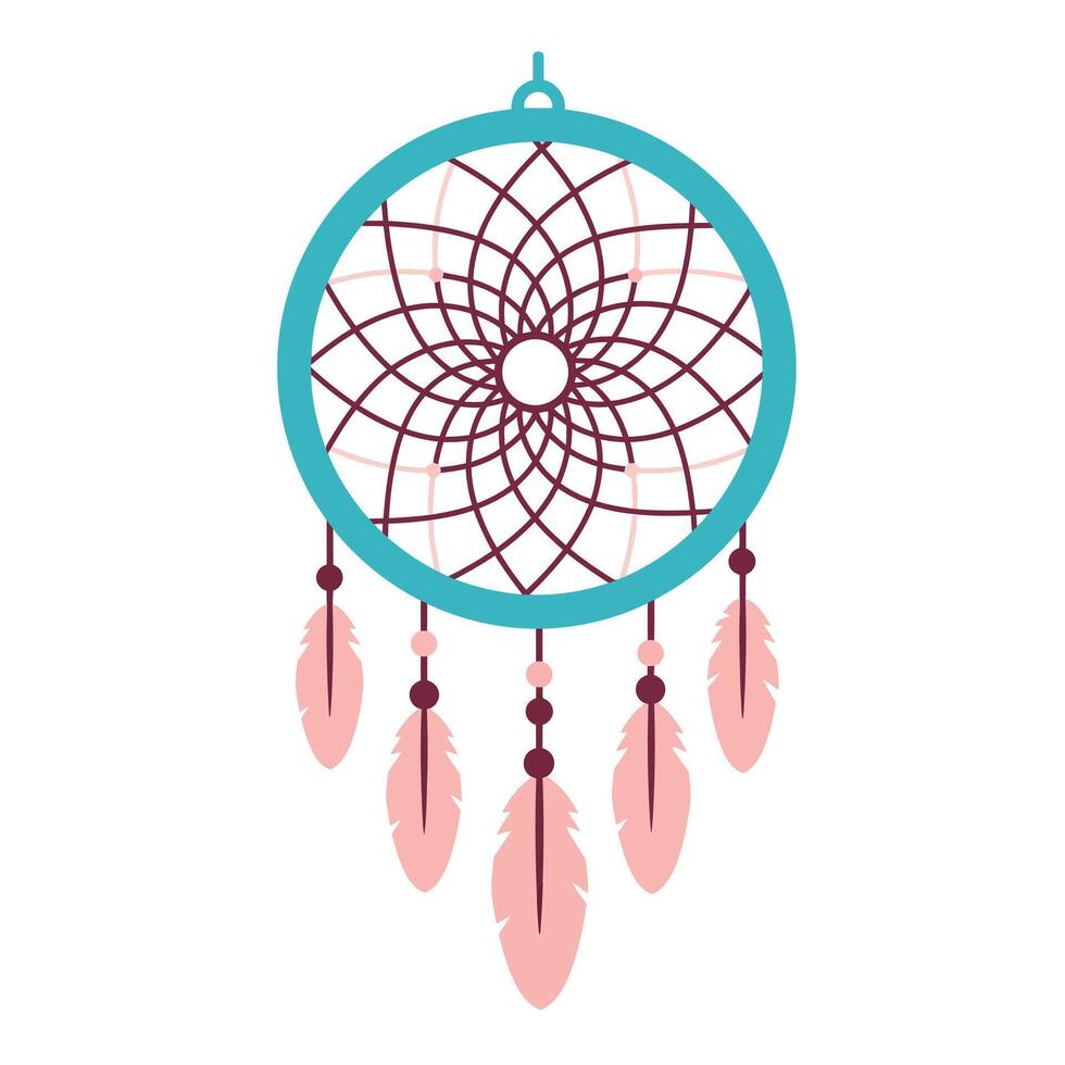 Dreamcatcher design featuring feathers in flat minimal art style vector