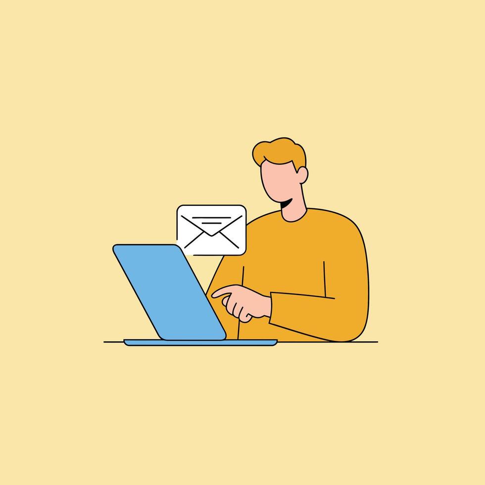 Person using laptop for communication with flat design illustration vector