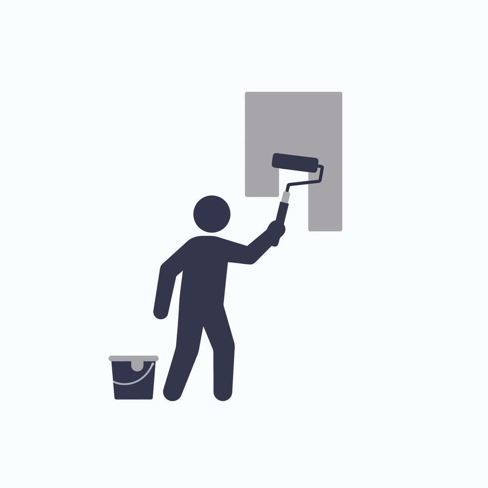 Person painting a wall with roller in flat art style vector
